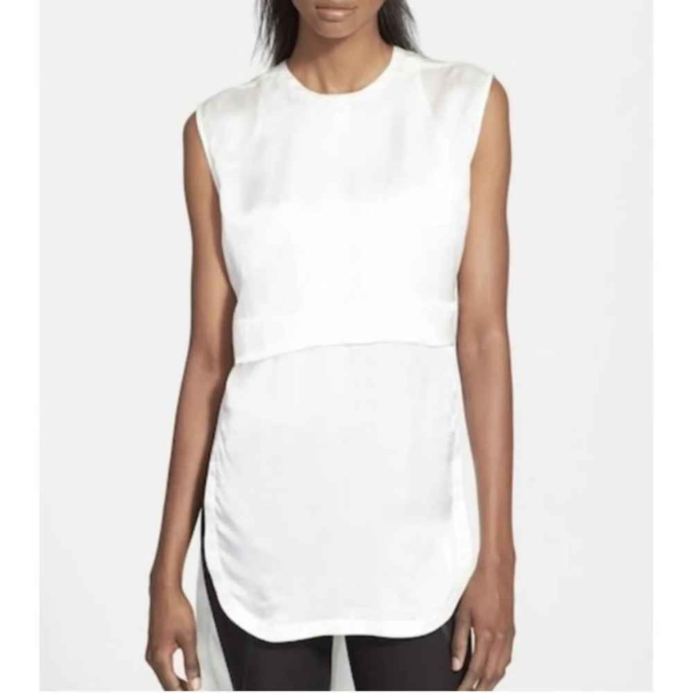 Helmut Lang Mere Silk Layered Sleeveless White Tunic Top Size S Artsy Minimalist